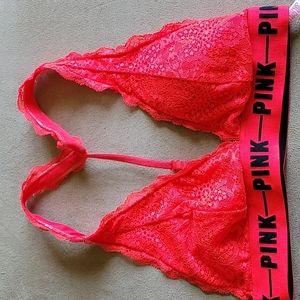 PINK red lace bralette by Victoria Secret. Size S. Adjustable halter.